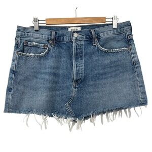 AGOLDE Parker Angled Denim Mini Skirt Medium Wash Blue Size 32 MSRP $168